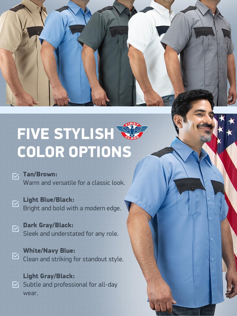 First Class 100% Polyester Two Tone Men's Uniform Shirt (US, Alpha, Large, Regular, Regular, Light Gray & Black) - Image 4